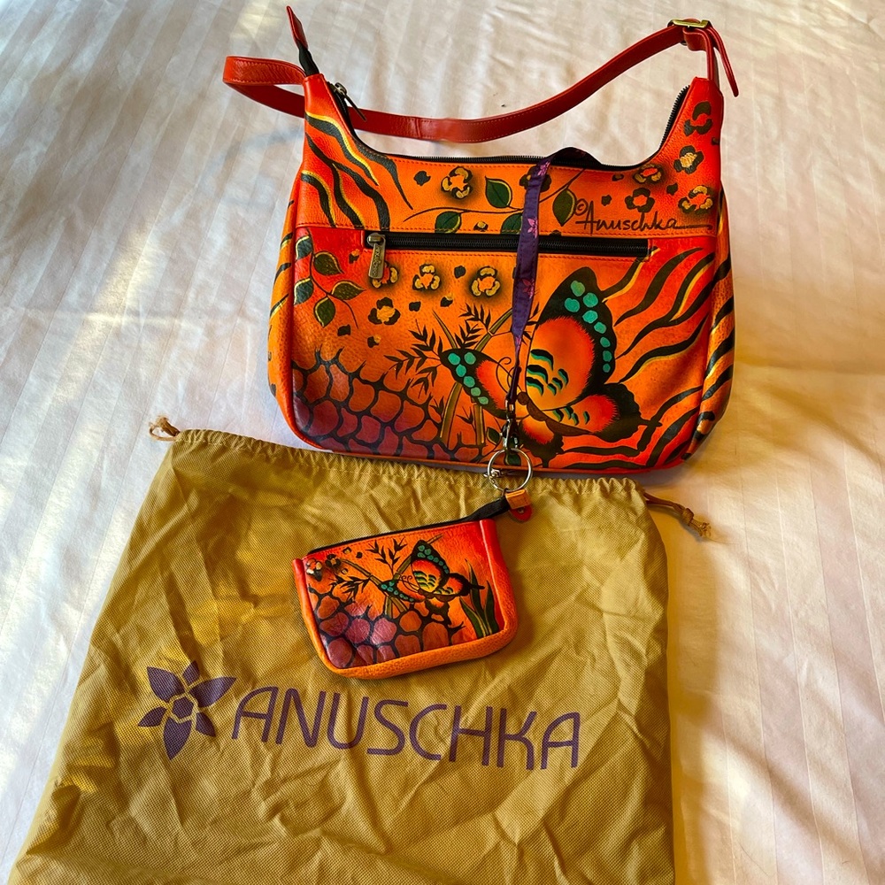ANUSCHKA Hand painted leather purse